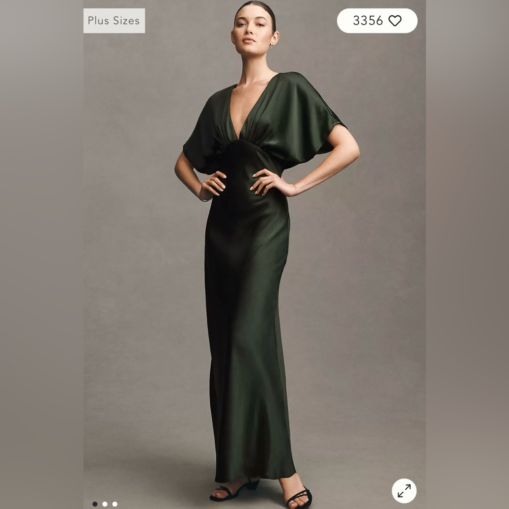 BHLDN Amelia Deep-V Satin Maxi Dress